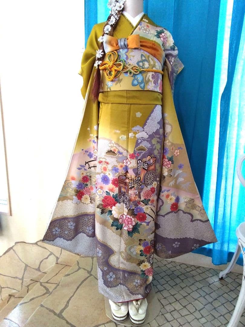 振袖フルセット、正絹振袖成人式、重ね襟、帯揚げ帯締め、西陣袋帯、襦袢、ガード加工