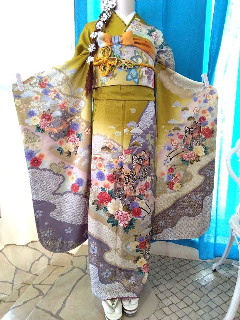 振袖フルセット、正絹振袖成人式、重ね襟、帯揚げ帯締め、西陣袋帯、襦袢、ガード加工