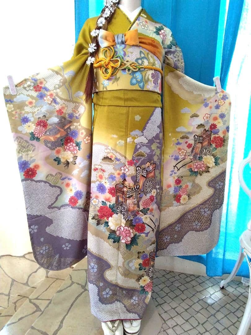 振袖フルセット、正絹振袖成人式、重ね襟、帯揚げ帯締め、西陣袋帯、襦袢、ガード加工