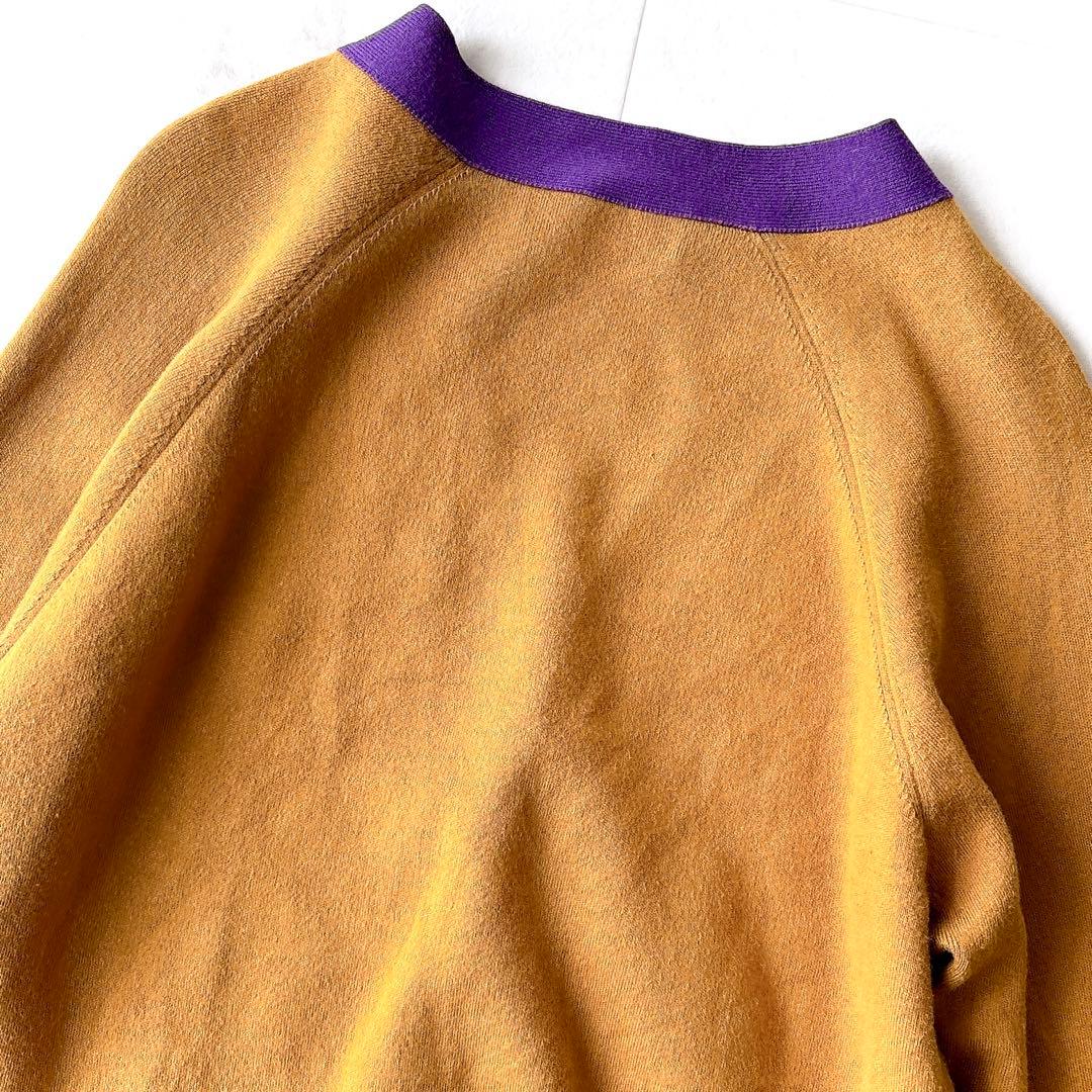 CABaN バイカラーVネックカーディガン M キャメル×パープル 定番人気