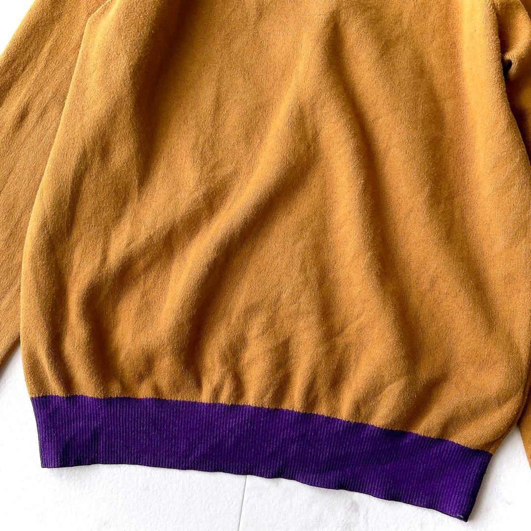 CABaN バイカラーVネックカーディガン M キャメル×パープル 定番人気