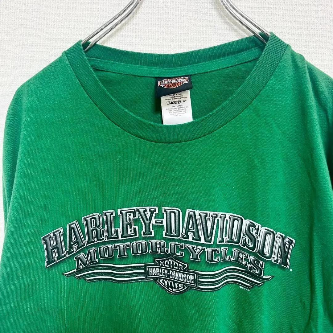 2XL ハーレーダビッドソン 長袖Tシャツ ロンT グリーン コットン