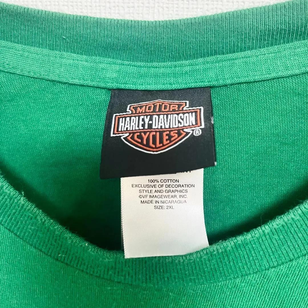 2XL ハーレーダビッドソン 長袖Tシャツ ロンT グリーン コットン