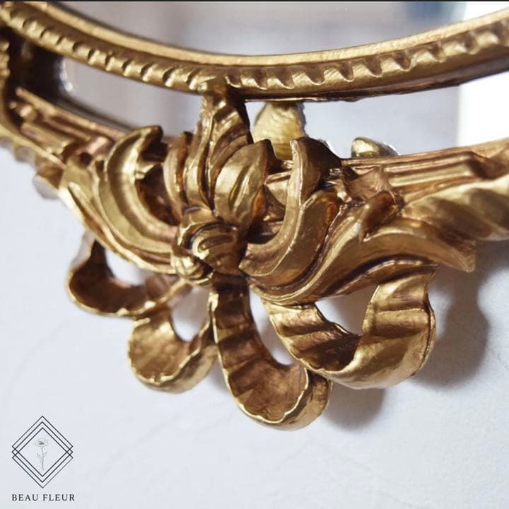 イタリア製 ロココ調 ヨーロピアン オーバルミラー ゴールド アンティーク調 横