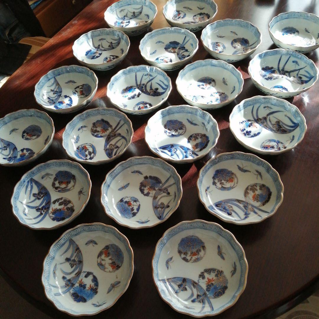 伊万里　染付蝶文膾皿　19枚　15cm　明治～大正期