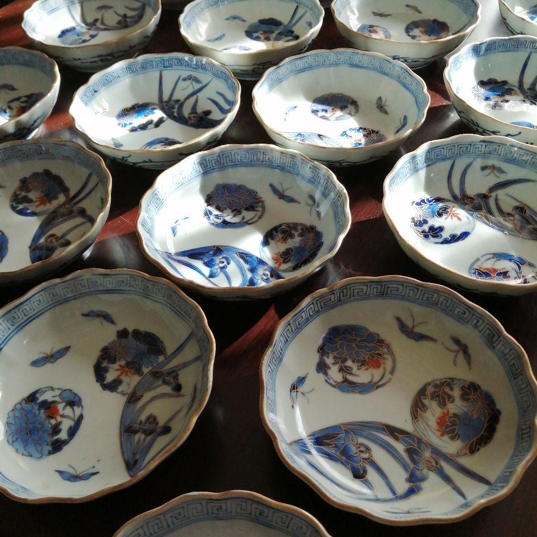 伊万里　染付蝶文膾皿　19枚　15cm　明治～大正期