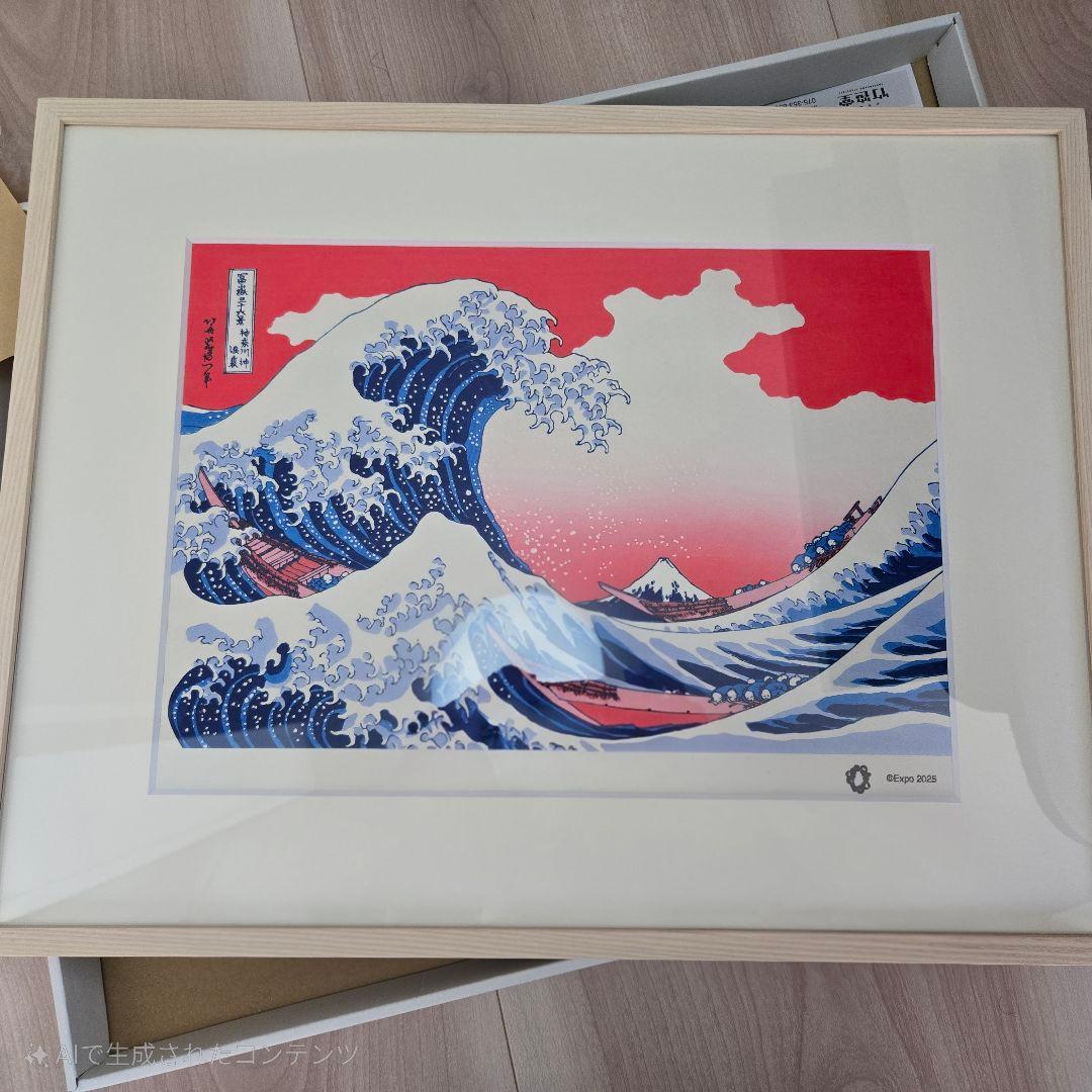 【限定100枚の希少品】大阪関西万博ミャクミャク×葛飾北斎 木版画(額縁付)