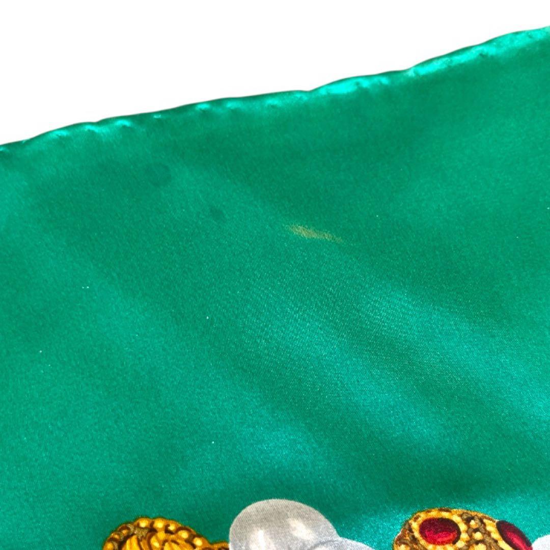 CHANEL スカーフ グリポア柄 宝石 グリーン ヴィンテージ シルク 大判
