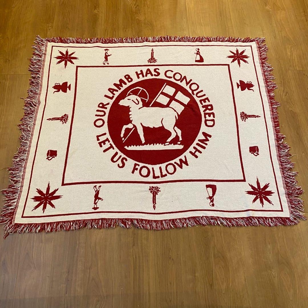 聖書文言 ラムモチーフ ヴィンテージ ゴブラン織 ラグ 両面配色　140×118