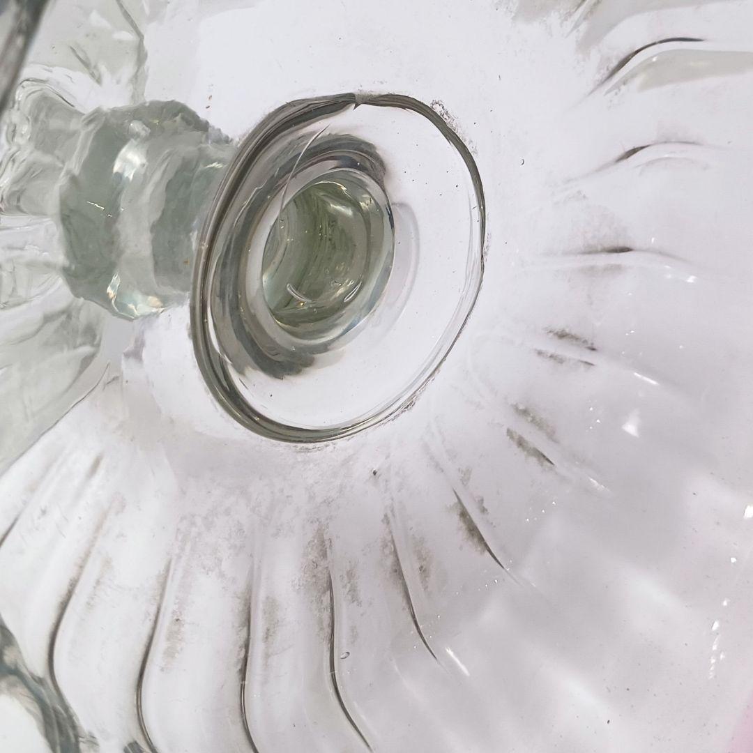 Y2680-1 時代レトロ 赤縁ガラス 大型コンポート 皿 サイン入り #6