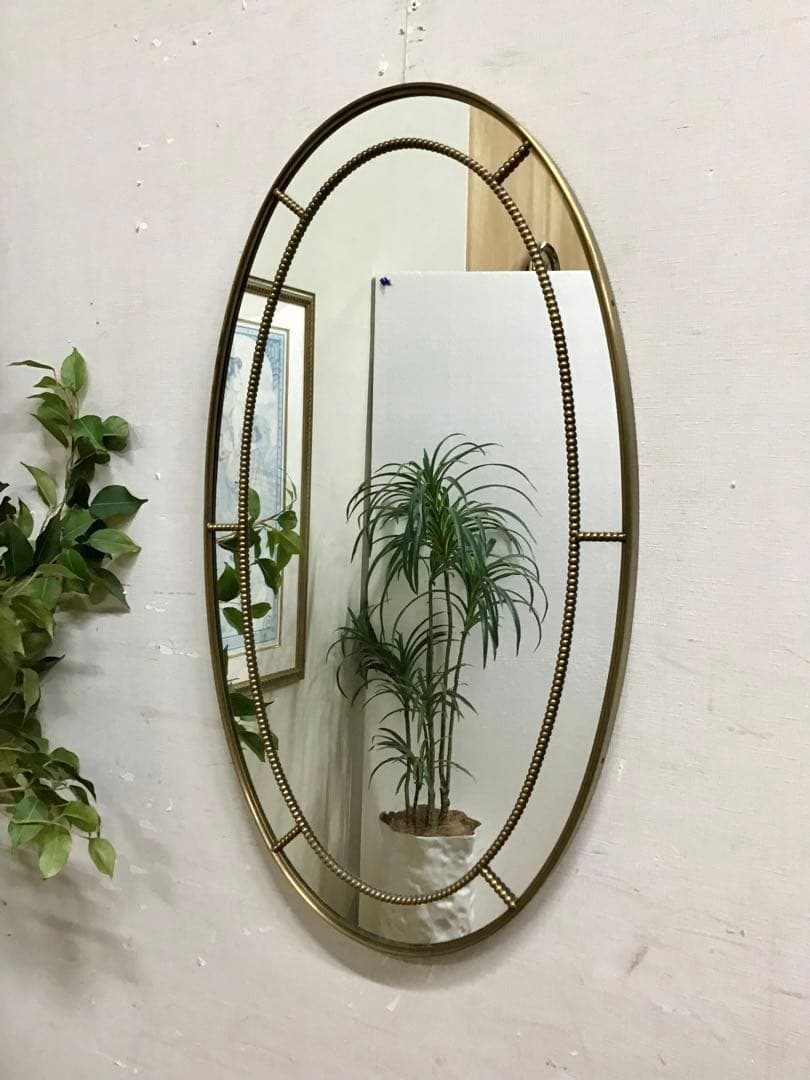 管326☆イタリア製☆真鍮製☆アンティーク☆オーバルミラー☆