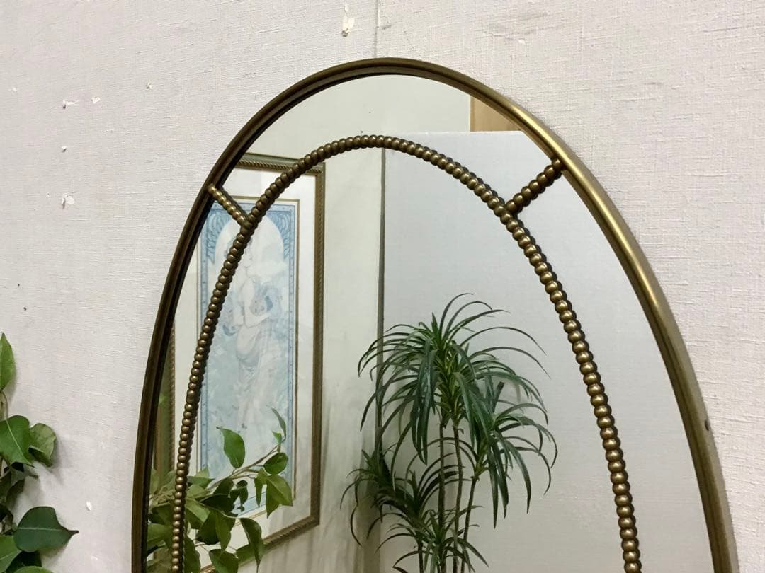 管326☆イタリア製☆真鍮製☆アンティーク☆オーバルミラー☆