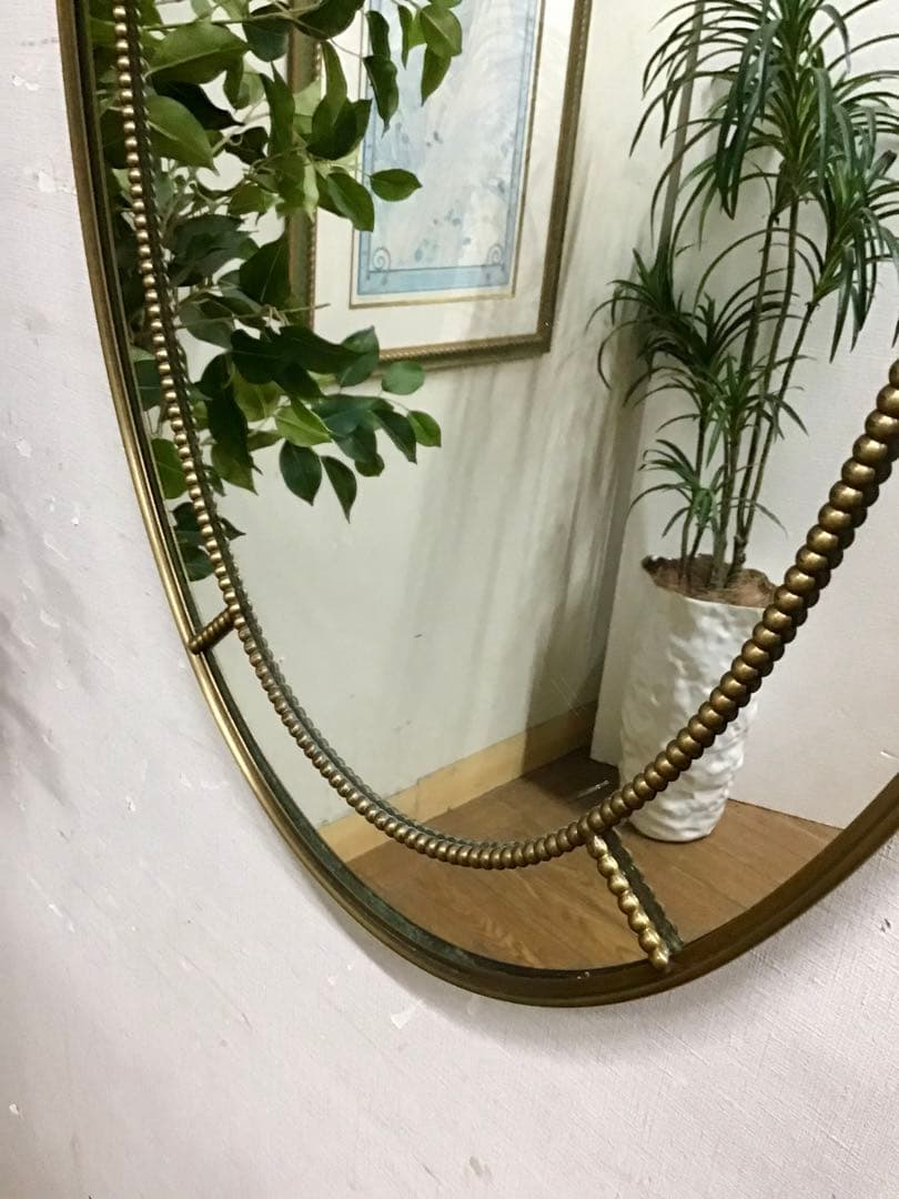 管326☆イタリア製☆真鍮製☆アンティーク☆オーバルミラー☆