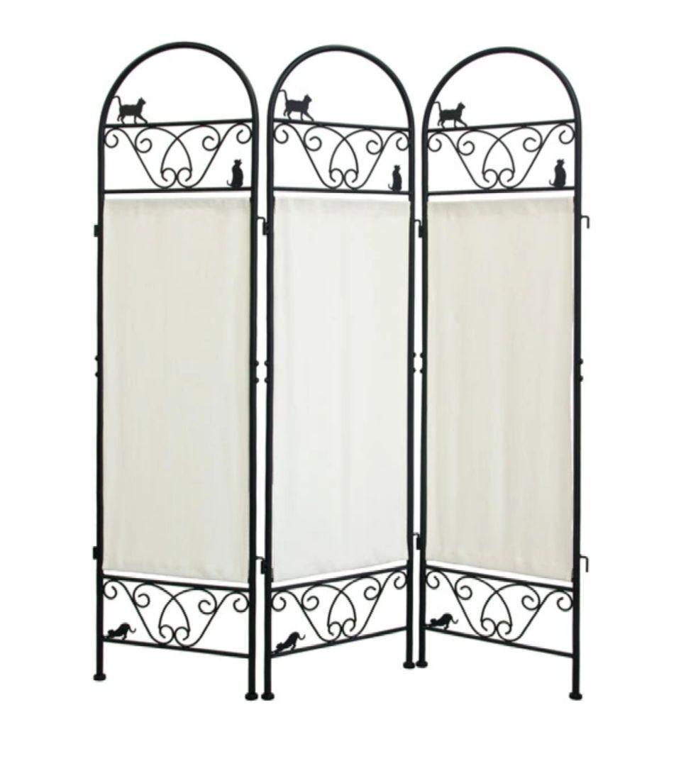 ★猫デザイン ブラックパーテーション 3連式 衝立 手渡し希望 a0218