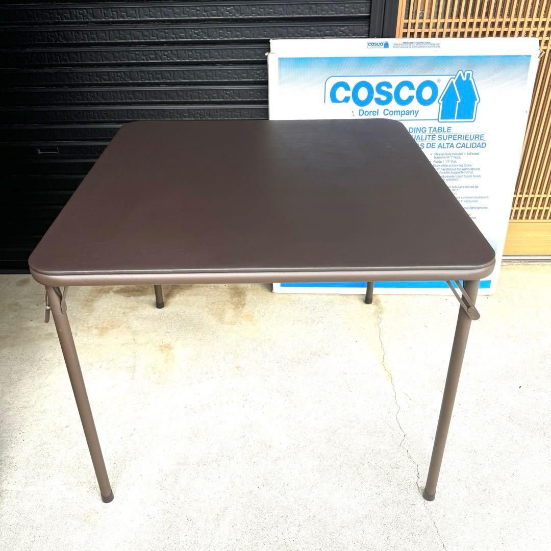 【美品】Cosco ブラウン 正方形 折りたたみテーブル 34インチ