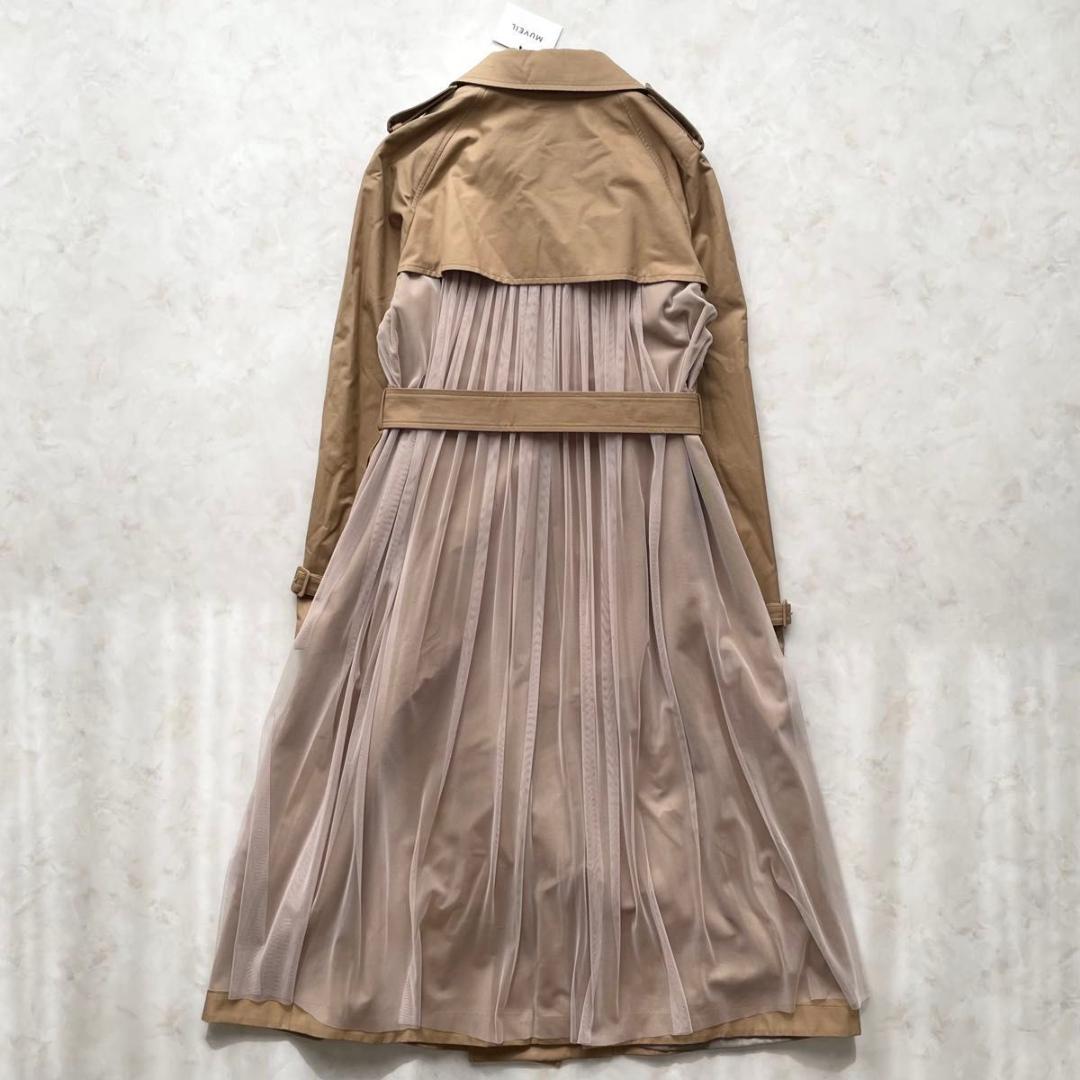 【新品】MUVEIL　プリーツトレンチコート オーガンジー　マキシ丈　40　L