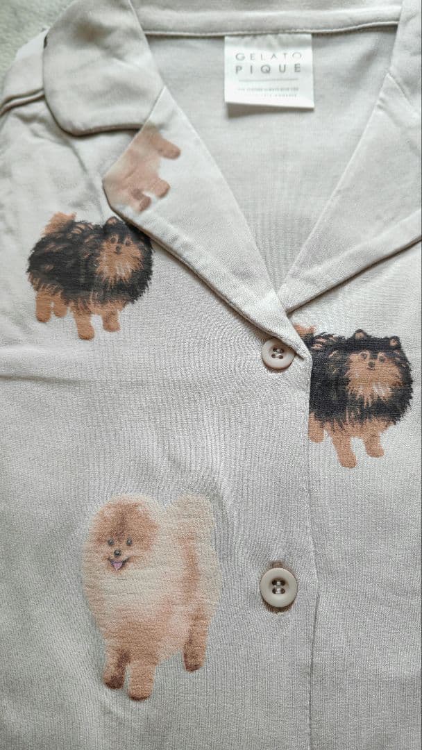 ジェラートピケ　ポメラニアン柄　グレー　上下セット　15-5
