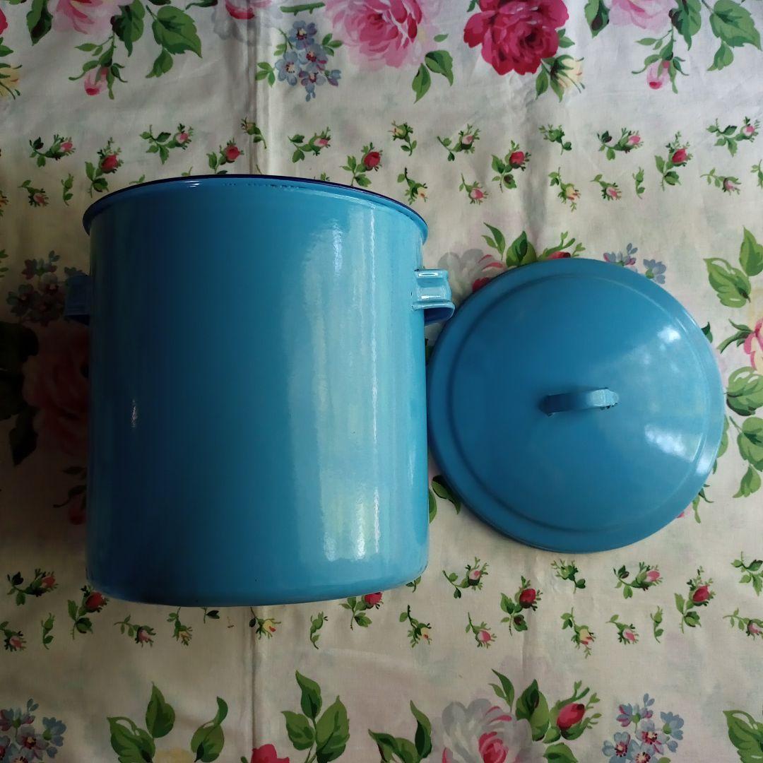 アンティーク ホーロー 琺瑯 ブルー 21cm フラワー缶 ブレッド缶