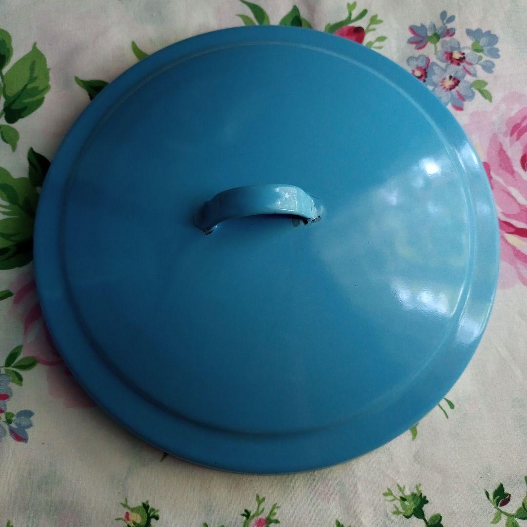 アンティーク ホーロー 琺瑯 ブルー 21cm フラワー缶 ブレッド缶