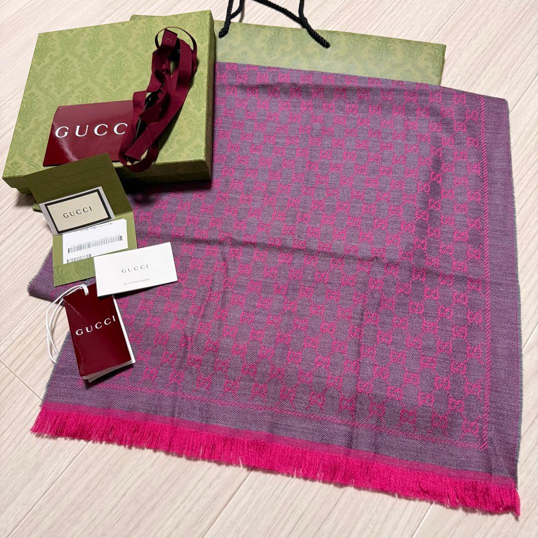 大判新品✨GUCCIマフラー❗️箱紙袋セット❗️グッチマフラー　レディース