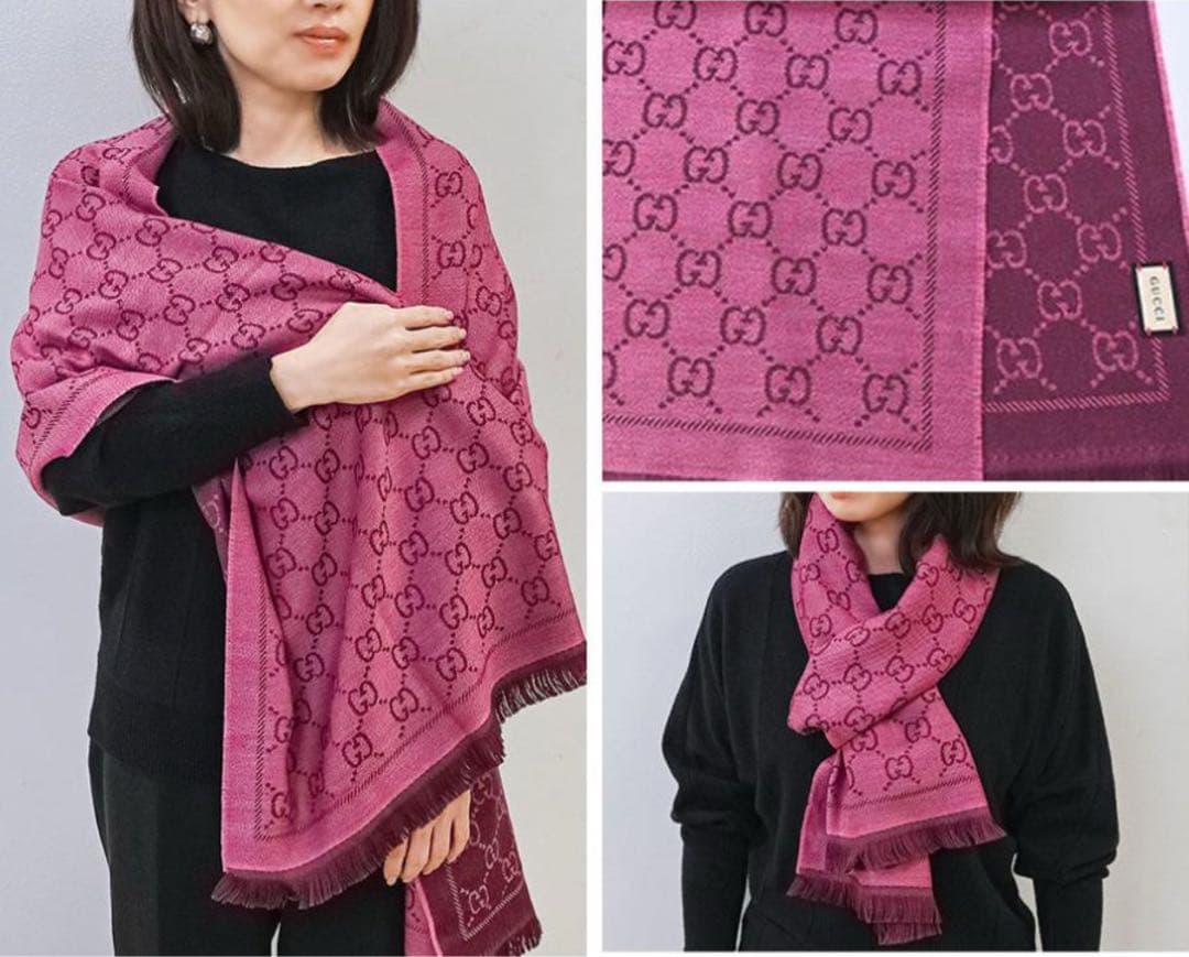 大判新品✨GUCCIマフラー❗️箱紙袋セット❗️グッチマフラー　レディース