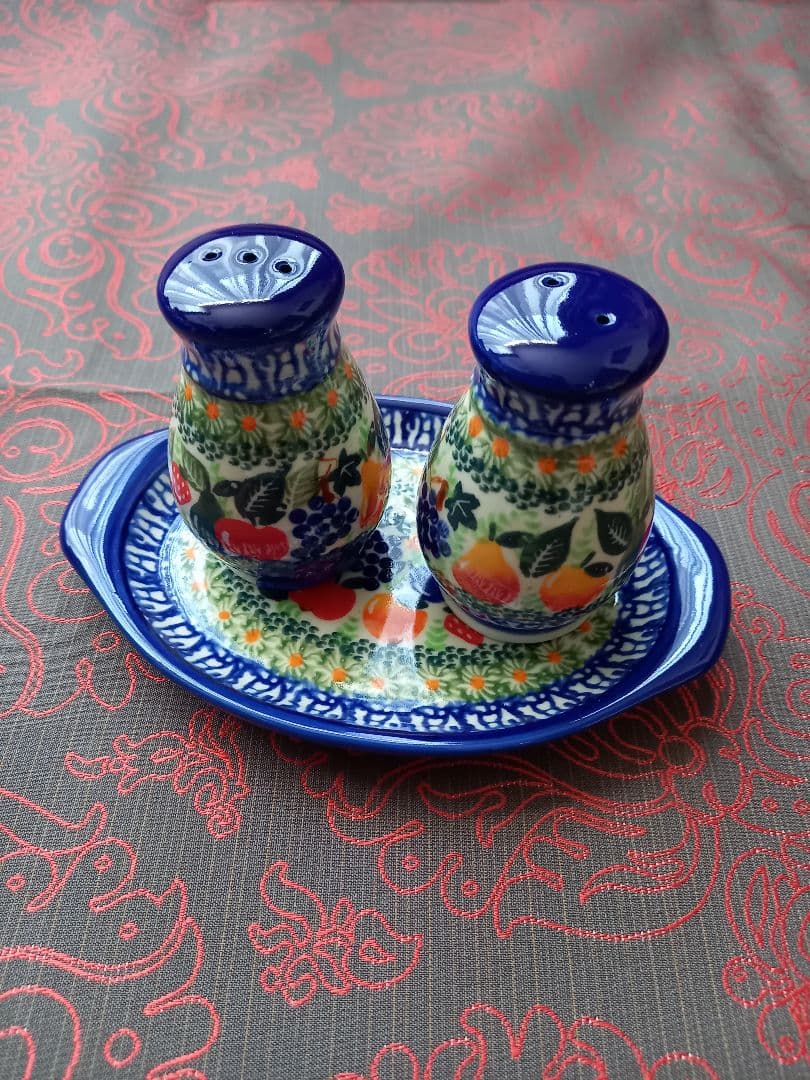 みーこ様御専用　ポーリッシュポタリー①石鹸皿②鳥置物③調味料入れ④小皿　新品