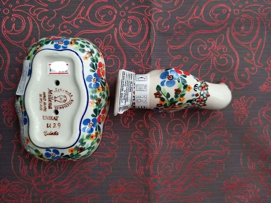 みーこ様御専用　ポーリッシュポタリー①石鹸皿②鳥置物③調味料入れ④小皿　新品