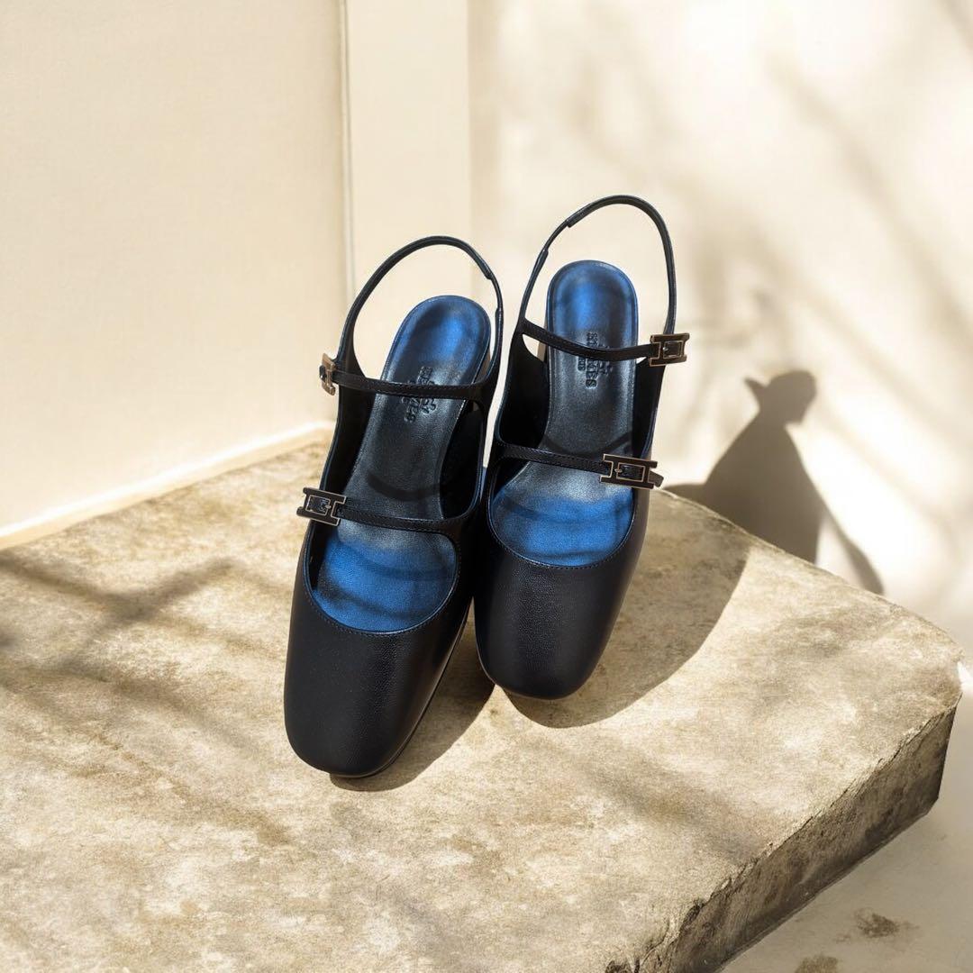 【断捨離中】エルメス　ブラック スリングバック　パンプス 35