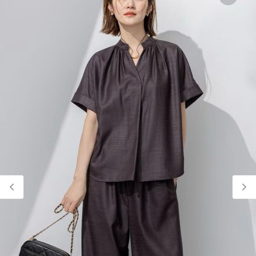 23区 ドライスラブストレッチ スキッパーブラウス