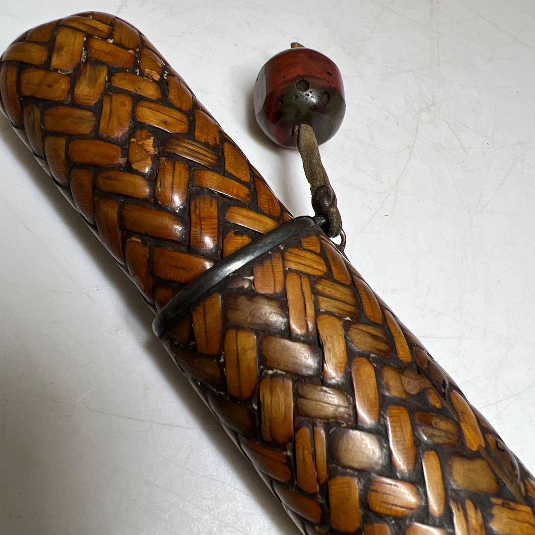 江戸時代　在銘網代煙管筒　43g 東Y8-0203②