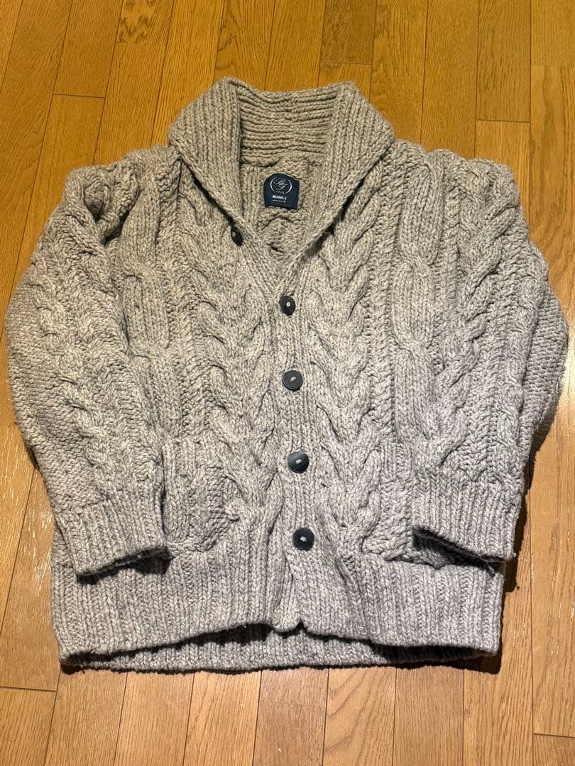 BEAMS F ケーブル ショールカラー ニットブルゾン