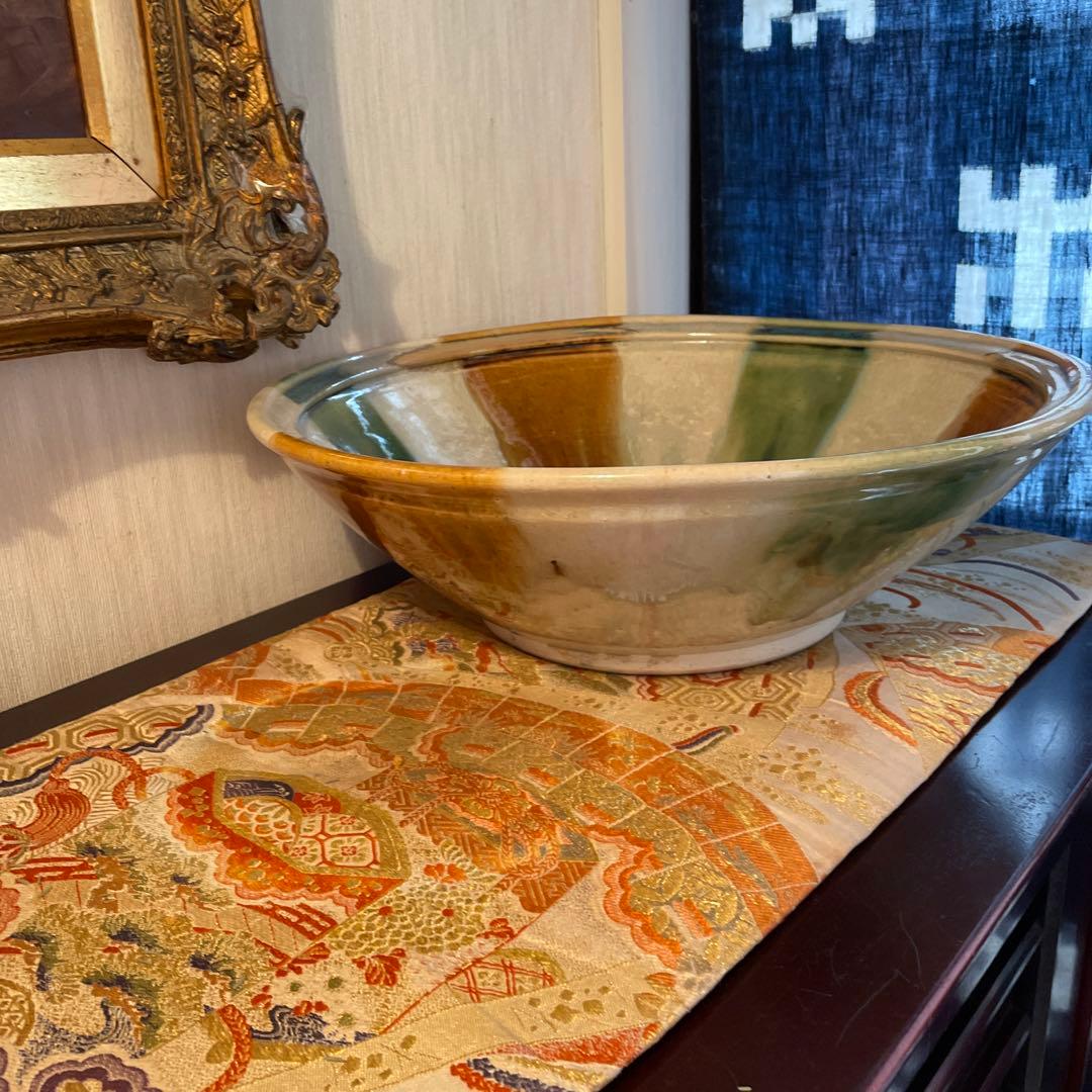 かぜ　お値下げ黄瀬戸　水野半次郎　三彩大鉢