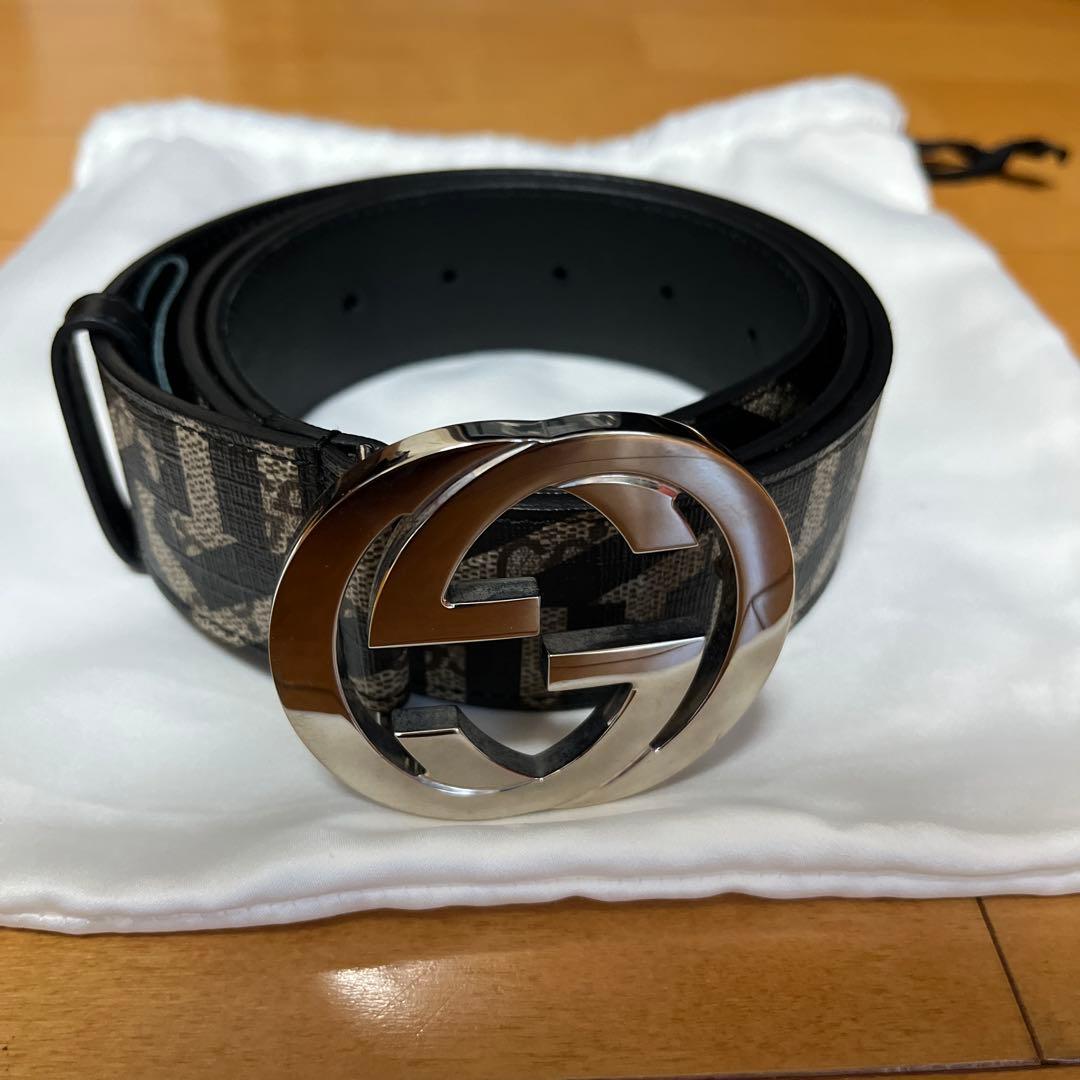 GUCCI ロゴ入りレザーベルト ブラック/ブラウン