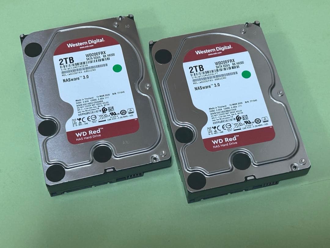 二枚セットWD Red 3.5インチHDD 2TB WD20EFRX