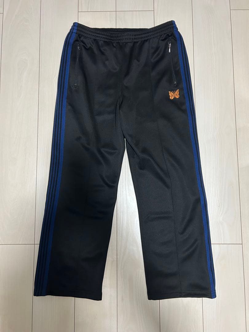 Needles ブラック/ブルー サイドストライプ パンツ L