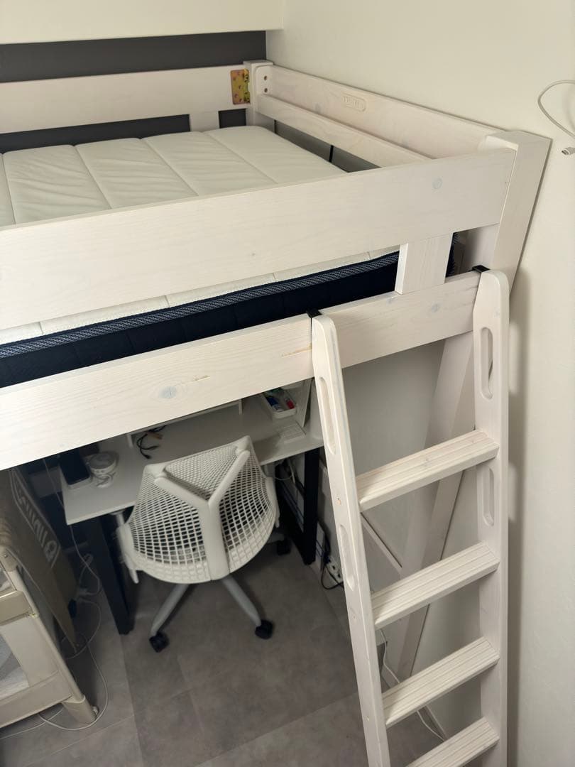 【引き取り@板橋区】ロフトベッド 2段ベッド 木製 ホワイト ハイタイプ