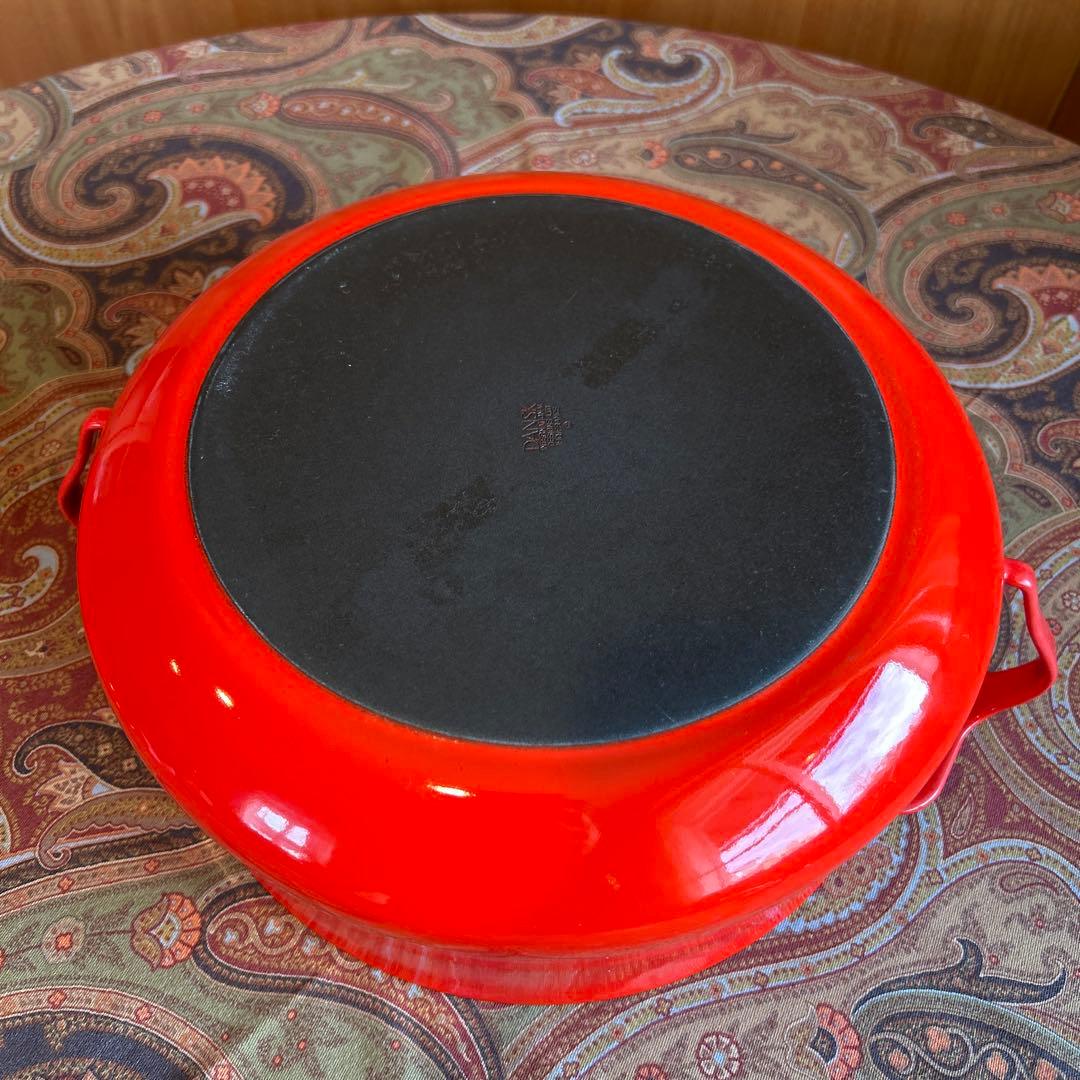 162◆DANKS 大型25cm 両手鍋　赤いホーロー　蓋付
