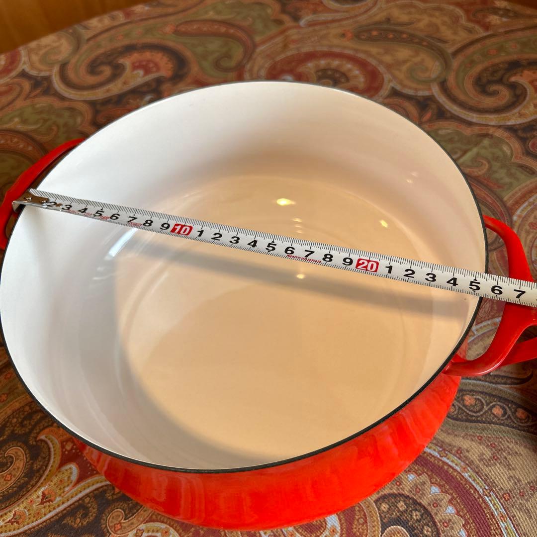 162◆DANKS 大型25cm 両手鍋　赤いホーロー　蓋付