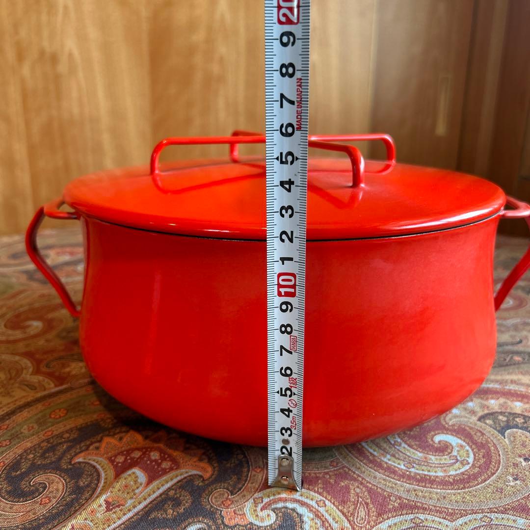 162◆DANKS 大型25cm 両手鍋　赤いホーロー　蓋付