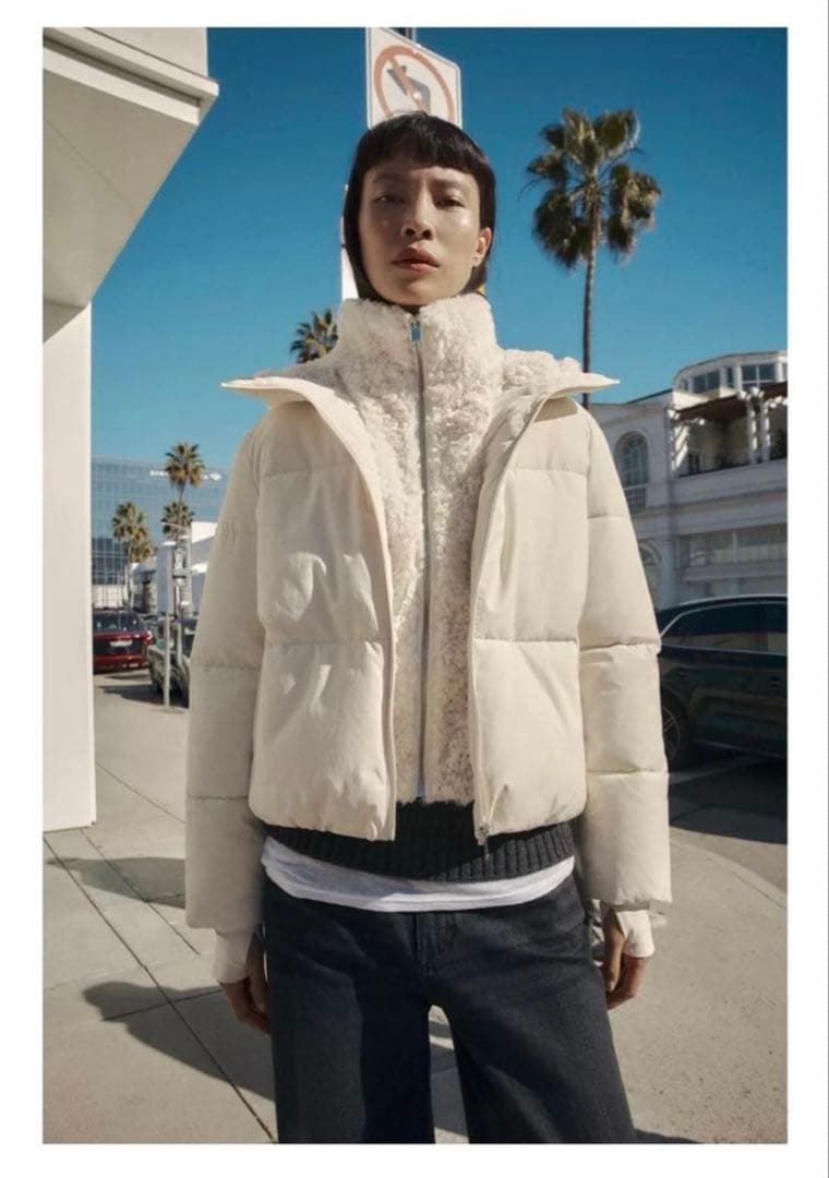 y*様 ZARA フェイクシープスキンフード付き撥水ウィンドブレーカーアノラック