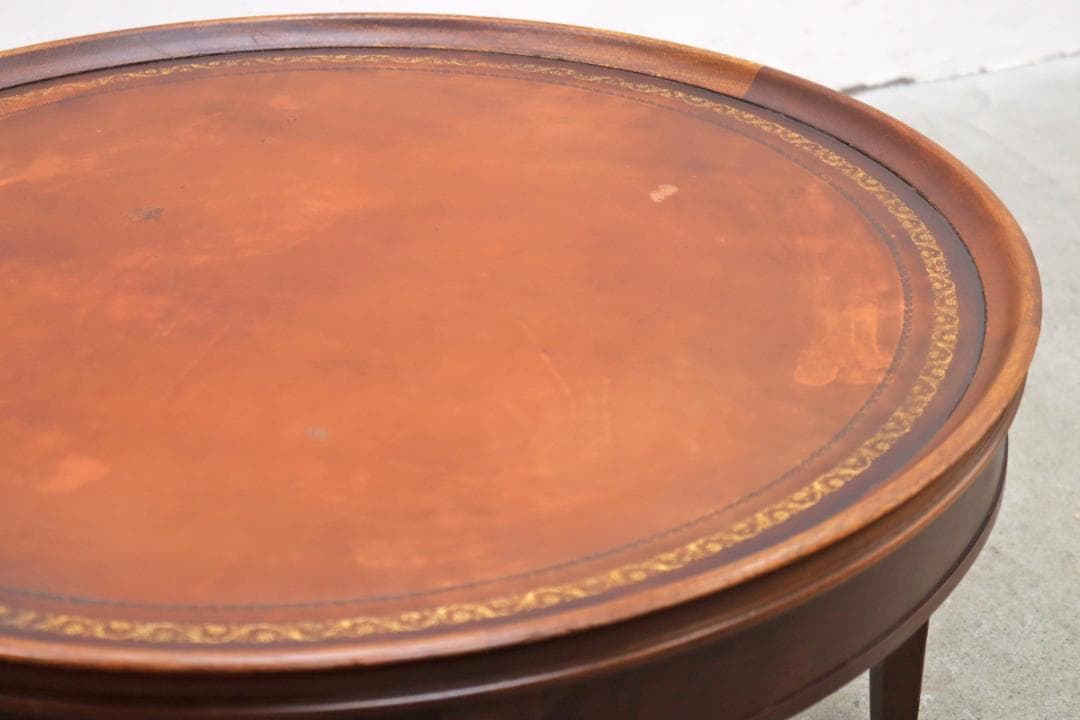 ヴィンテージ クラシカル ラウンド レザートップ センターテーブル 本革