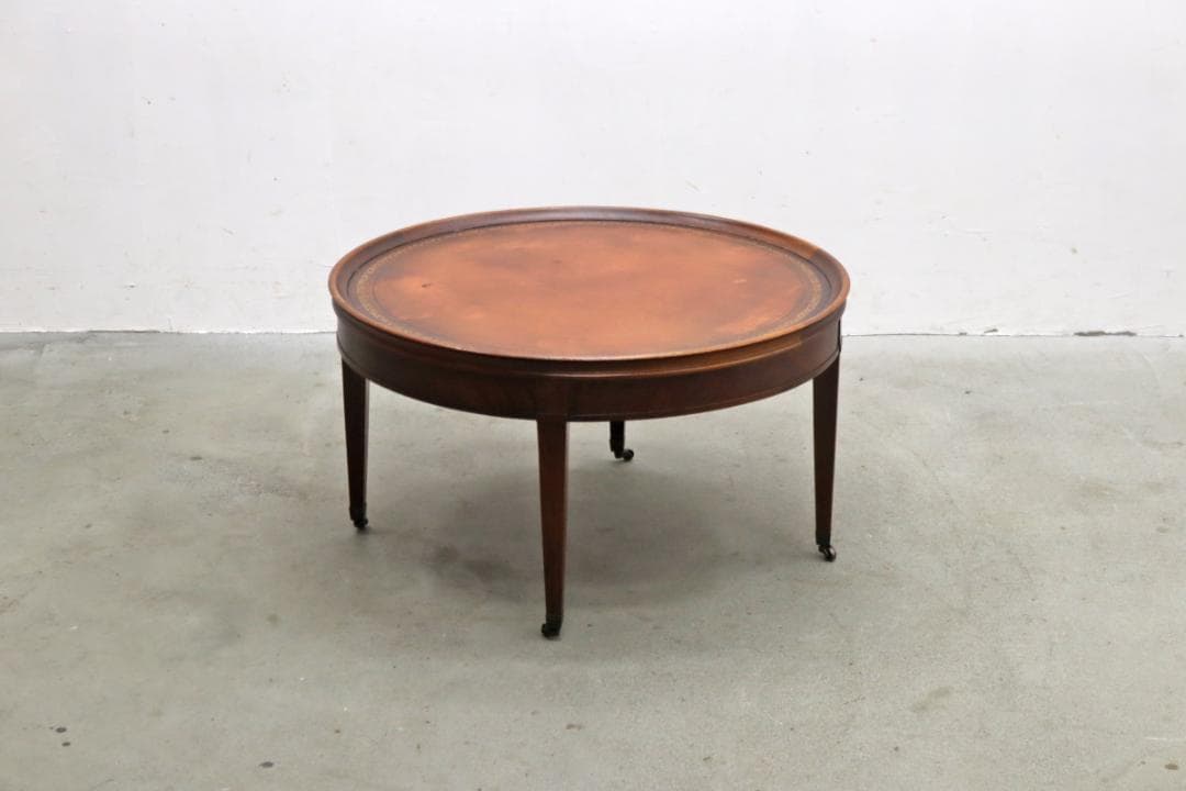 ヴィンテージ クラシカル ラウンド レザートップ センターテーブル 本革