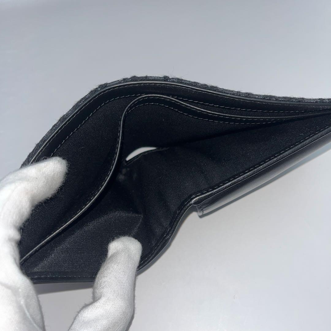 ディオール　二つ折り財布　オブリーク　ジャガード　ブラック　ロゴ金具　イタリア製