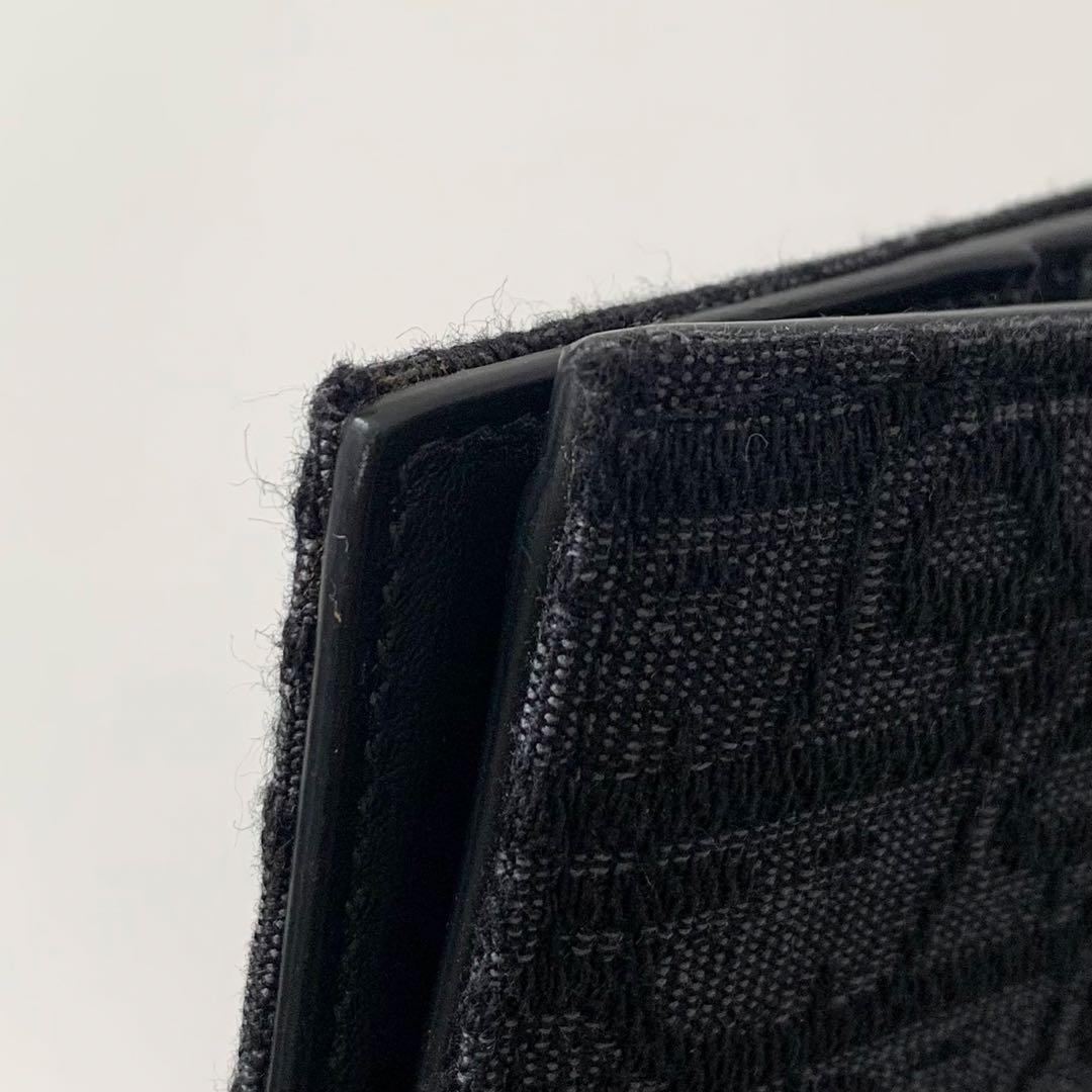 ディオール　二つ折り財布　オブリーク　ジャガード　ブラック　ロゴ金具　イタリア製
