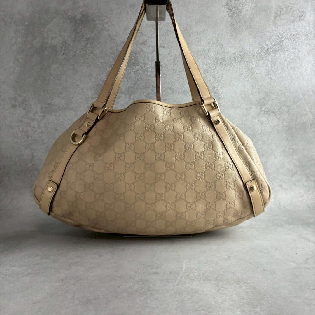 GUCCI トートバッグ　アビー　シマ　ベージュ　レザー　ゴールド金具