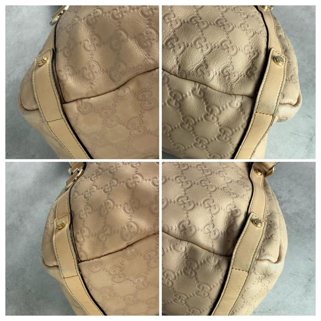 GUCCI トートバッグ　アビー　シマ　ベージュ　レザー　ゴールド金具