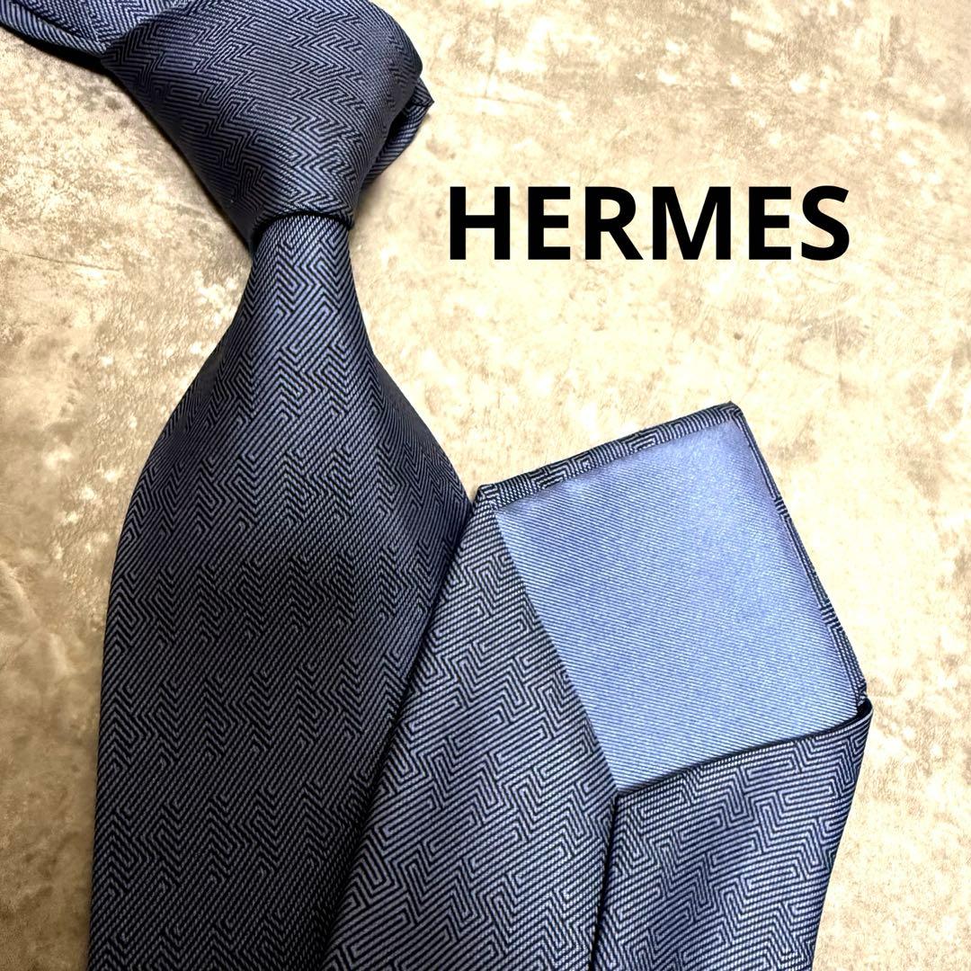 【✨美品✨】HERMES エルメス ネクタイ フォソネ ネイビー ハイブランド