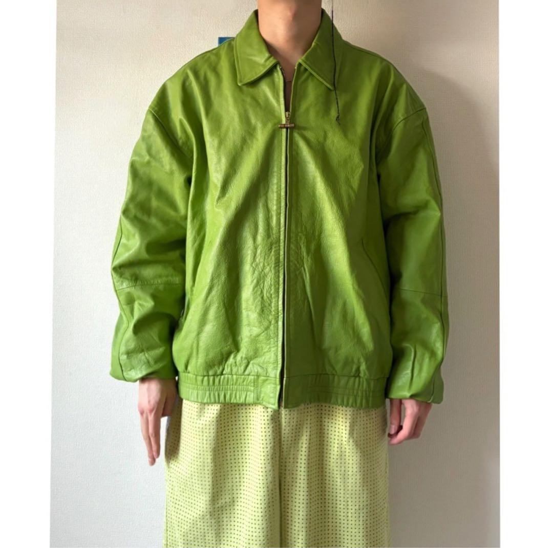 vintage 90s イグアナグリーン 短丈 オーバーサイズレザージャケット