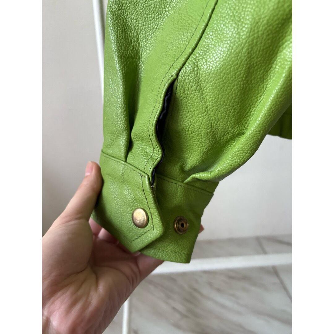 vintage 90s イグアナグリーン 短丈 オーバーサイズレザージャケット