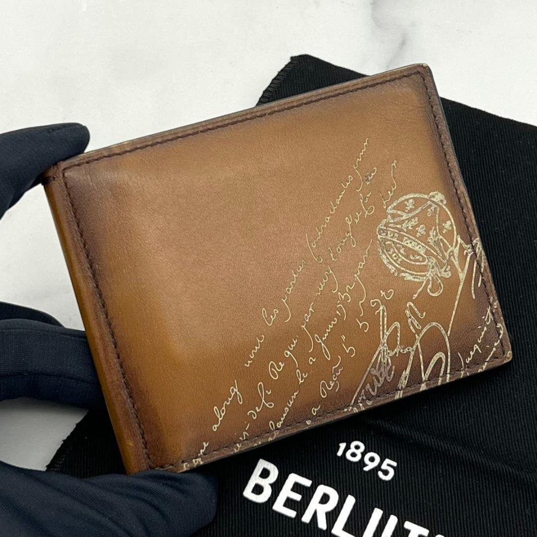 【袋付】 ベルルッティ カリグラフィ マネークリップ ブラウン 二つ折りビジネス